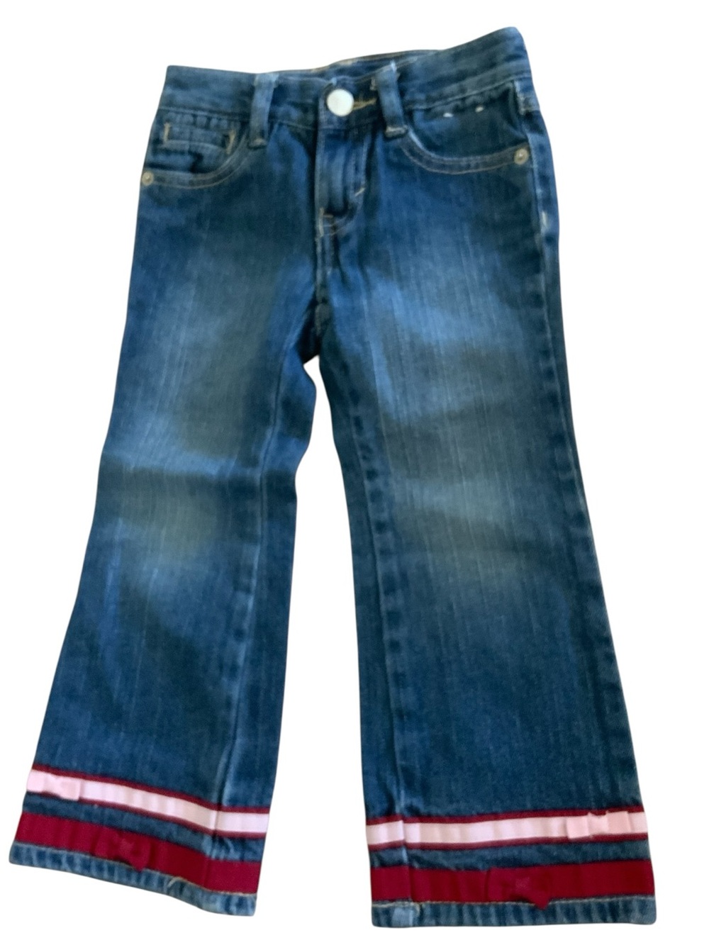 Girls Dark Blue Flared Jeans with Red Stripe Trim SZ 3